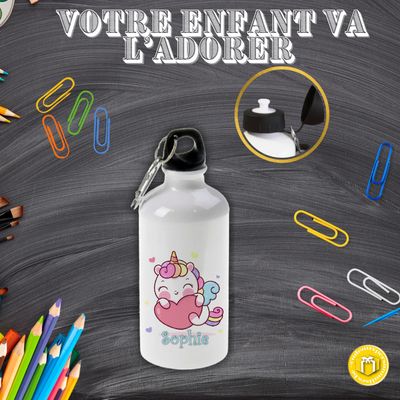 Gourde personnalisée licorne kawaii pour enfant