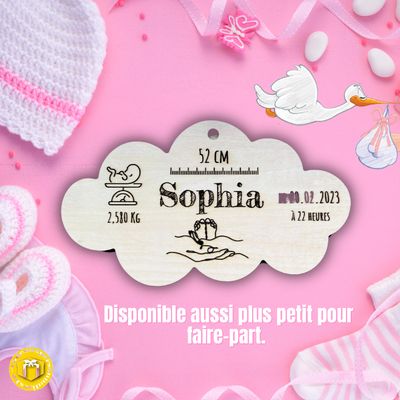Nuage en bois personnalisé pour naissance