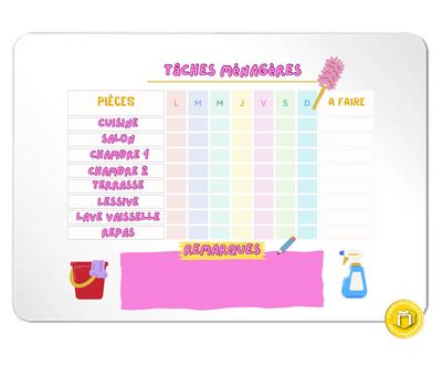 Tableau effaçable personnalisé pour les tâches ménagères. Pour vous aider dans votre routine quotidienne.