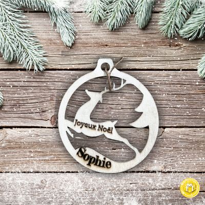 Décoration boule de Noël en bois renne