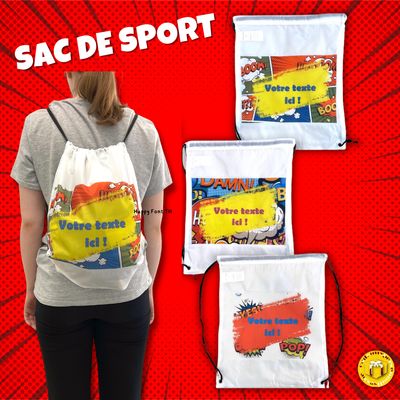 Sac de gym personnalisé avec un prénom pour l'école ou les sorties.