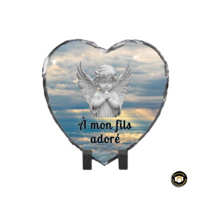 Plaque pour décès ange en forme de coeur à personnaliser