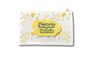 Trousse en tissu blanc pour une super mamie personnalisable avec votre texte.