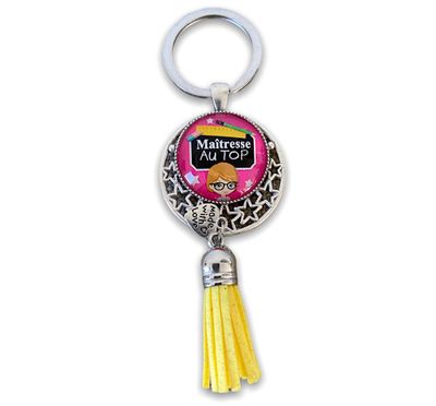 Porte-clefs cabochons modèle institutrice