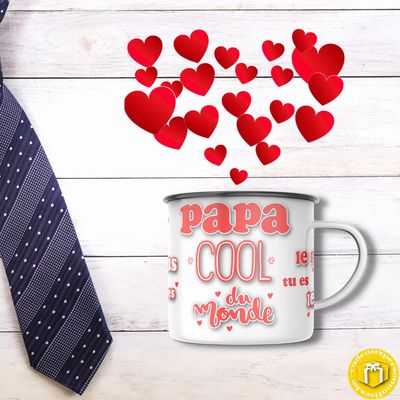 Mug personnalisé papa le plus cool du monde Mug émaillé blanc avec un bord argenté idéal pour les papas.