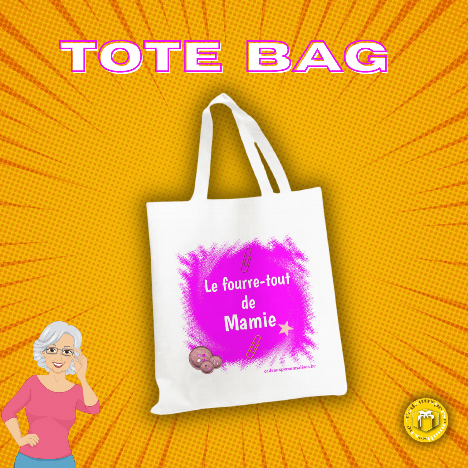 Tote bag le fourre-tout de mamie, Choisissez la couleur: Rose