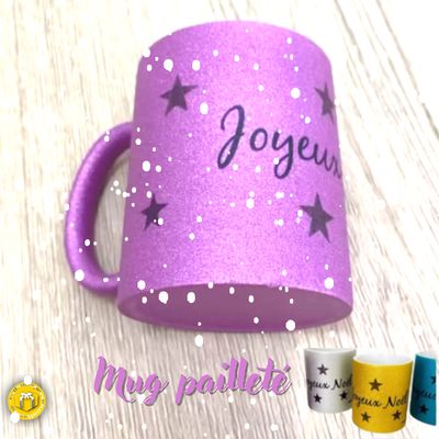 Mug avec paillettes de différentes couleurs Joyeux Noël.