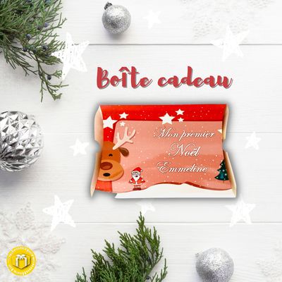 Boîte cadeau en carton glacé mon premier Noël pour les cadeaux. A personnaliser avec un prénom.