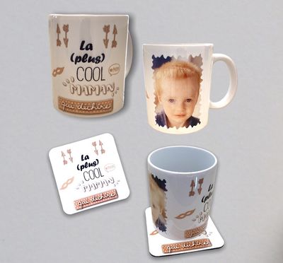 coffret avec un mug et un sous verres la plus cool maman du monde