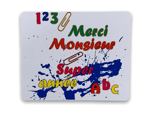 Tapis de souris en tissu fond encre pour remercier un enseignant. A personnaliser avec votre texte.