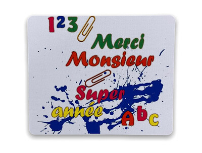 Tapis de souris en tissu fond encre pour remercier un enseignant. A personnaliser avec votre texte.