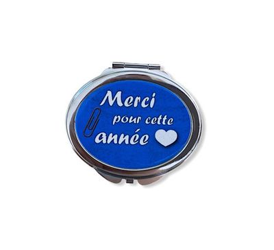 Miroir de poche bleu avec le texte merci pour cette année. Cadeau pour enseignant personnalisable
