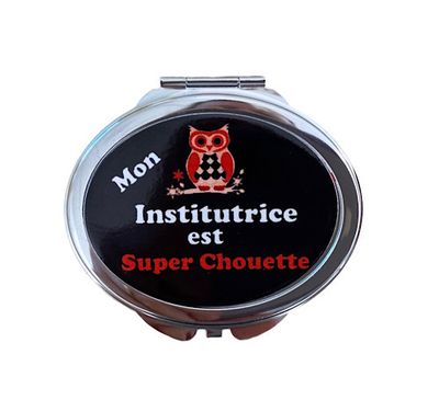 Miroir de poche noir institutrice super chouette