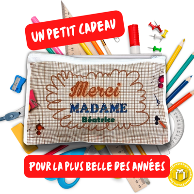 Trousse en tissu avec tirette à personnaliser avec un prénom ou texte pour enseignant.