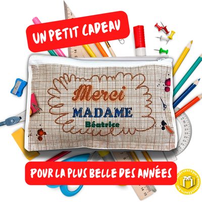 Trousse pour enseignants merci madame Trousse en tissu avec tirette à personnaliser avec un prénom ou texte pour enseignant.