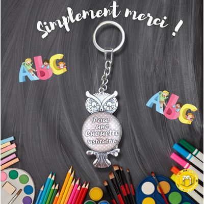 Porte-clefs cabochon chouette institutrice