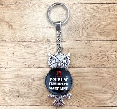 Porte-clefs cabochon pour une chouette marraine
