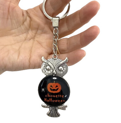 Porte-clés avec cabochon en verre de 3,5 cm de diamètre pour Halloween. Personnalisable.