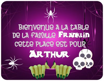 Set de table personnalisé Halloween Set de table en MDF avec arrière en liège pour le repas d'Halloween. Personnalisable avec un prénom.