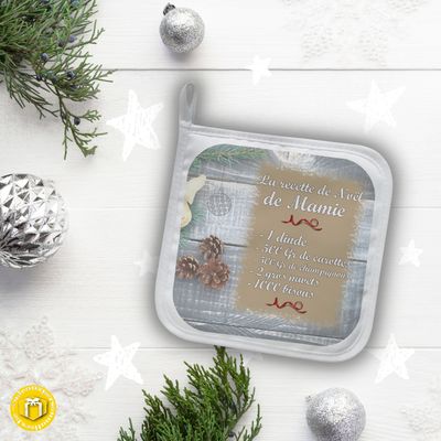 Manique personnalisée recette de Noël Manique épaisse et de très belle qualité recette de Noël. A personnaliser avec votre texte.
