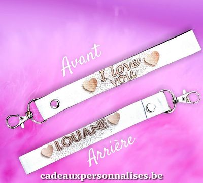 Porte-clefs en tissu I love You et prénom