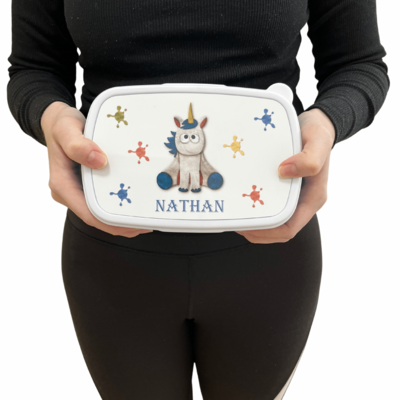 Boîte à tartine licorne pour l'école ou les sorties scolaires. A personnaliser avec un prénom.