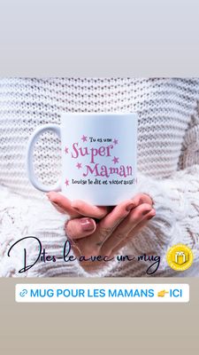 Mug personnalisé super maman Mug super maman personnalisable avec un ou plusieurs prénoms en porcelaine blanche.