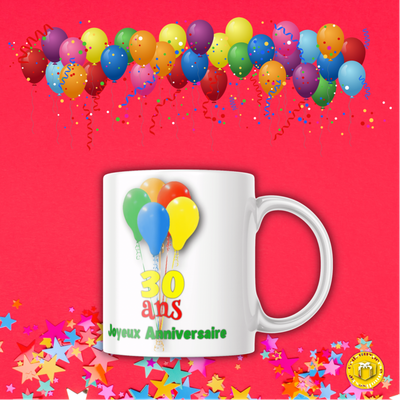 Mug personnalisé joyeux anniversaire avec l'âge Mug anniversaire avec ballons à personnaliser en ajoutant l'âge.