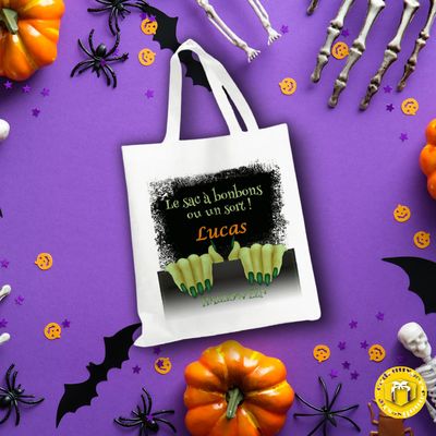 Grand tote bag en tissu épais blanc, solide avec couleurs éclatantes sur le thème les griffes 
d' Halloween.