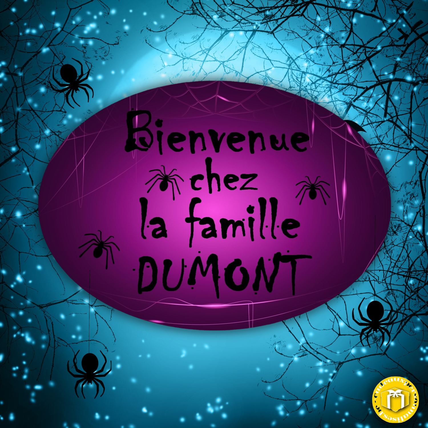 Plaque pour porte en fibre de verre avec deux trous personnalisé avec le texte bienvenue chez la famille ... pour Halloween.