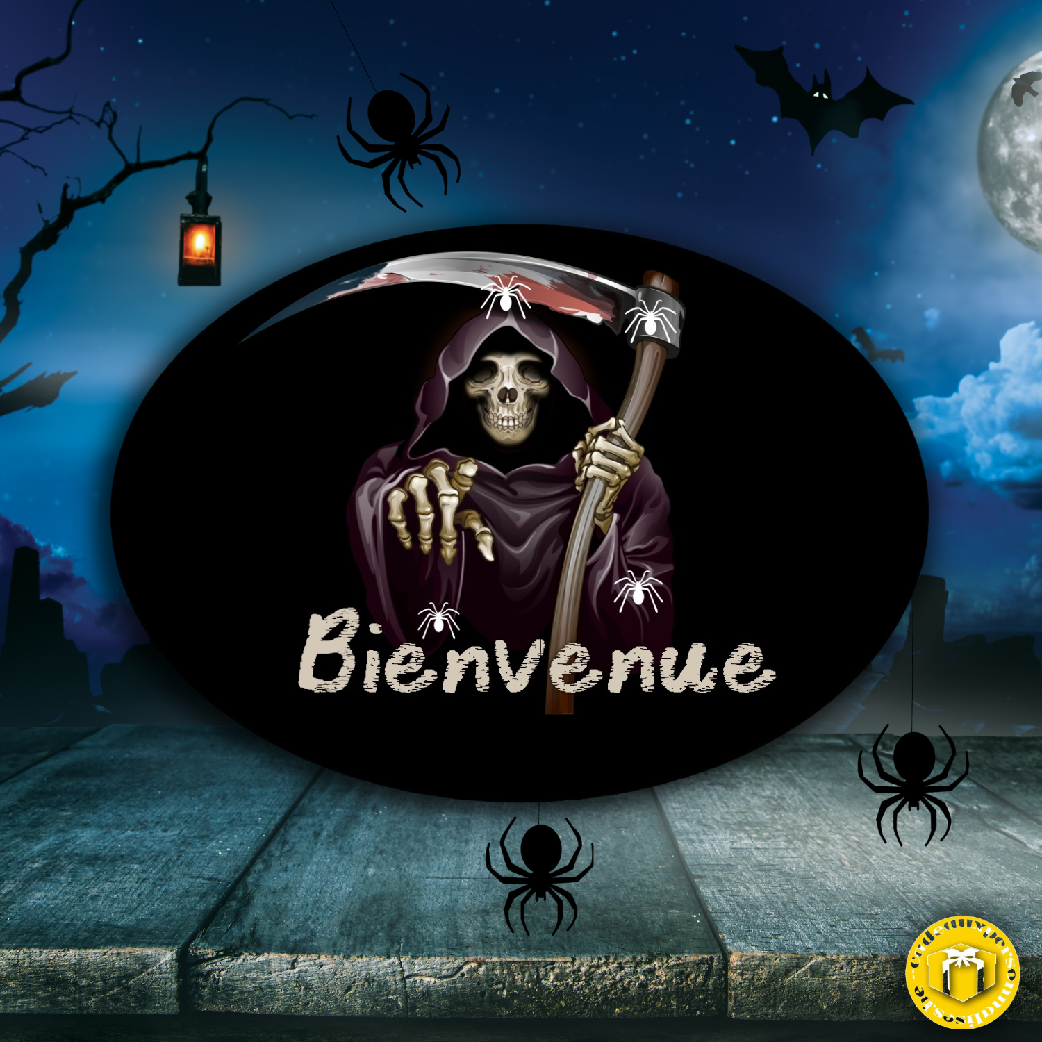 Plaque pour porte en fibre de verre avec deux trous  bienvenue pour Halloween.