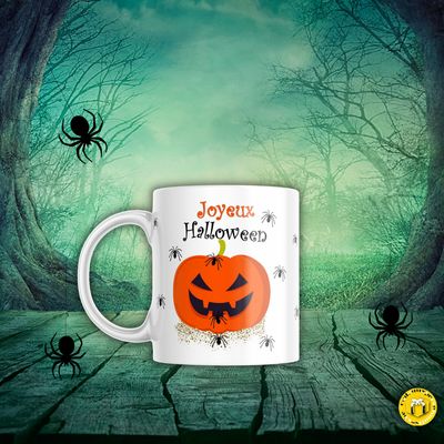 Mug citrouille Halloween Mug en porcelaine brillante blanche de 330 ml citrouille d'Halloween. Lavable dans lave vaisselle.