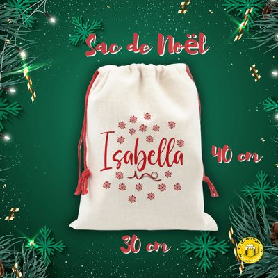 Grand sac en tissu pour les cadeaux de Noël. A personnaliser avec votre texte.