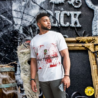 T-shirt personnalisé Halloween modèle sanglant T-shirt unisexe blanc non transparent S - M - L - XL pour Halloween