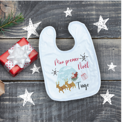 Bavoir mon premier Noël avec velcro taille unique avec matière éponge à l'arrière pour petits de 0 à 3 ans.