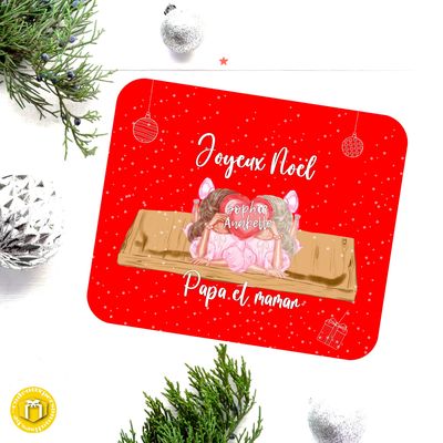 Tapis de souris en tissu de 3 mm d'épaisseur pour couple sur le thème de Noël à personnaliser.