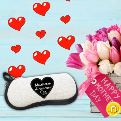 Boîte à lunettes maman d'amour Boîte à lunettes maman d'amour en tissu haute qualité avec tirette.