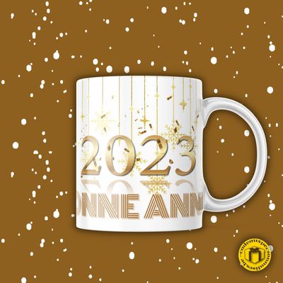 Mug personnalisé bonne année Mug en porcelaine blanche bonne année thème doré.