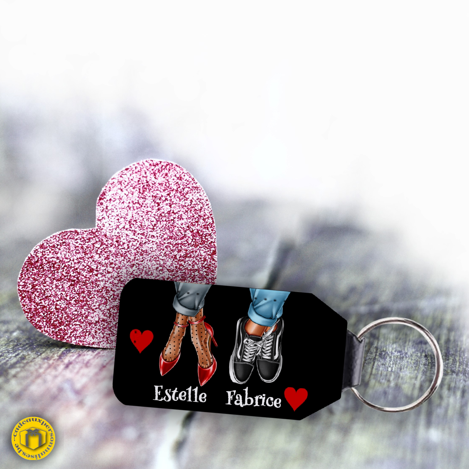 Porte-clés cuir simili pour couple à personnaliser