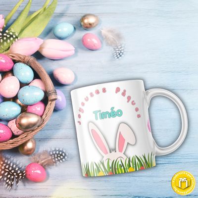 Mug joyeuses Pâques - avec prénom Mug Joyeuses Pâques à personnaliser avec un prénom.
