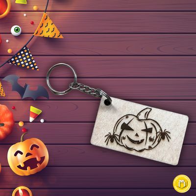 Porte-clés en bois citrouille Halloween 