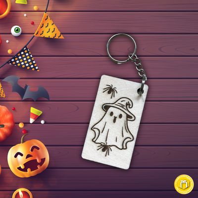 Porte-clés en bois fantôme Halloween 