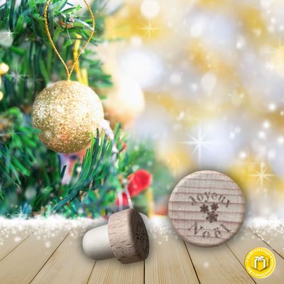 Bouchon en liège pour bouteille sur le thème de Noël à personnaliser avec votre texte.