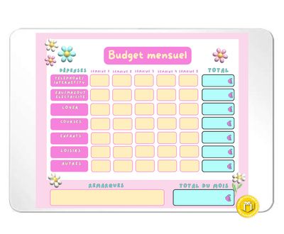 Tableau effaçable dépenses à personnaliser Tableau effaçable dépenses à personnaliser