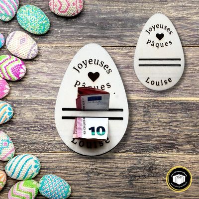 Support de billet pour Pâques personnalisé Support de billet en bois en forme d'œuf pour Pâques