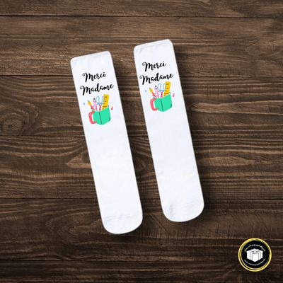 Chaussette personnalisée merci madame Chaussettes en tissu hautes sur le thème de l'école.