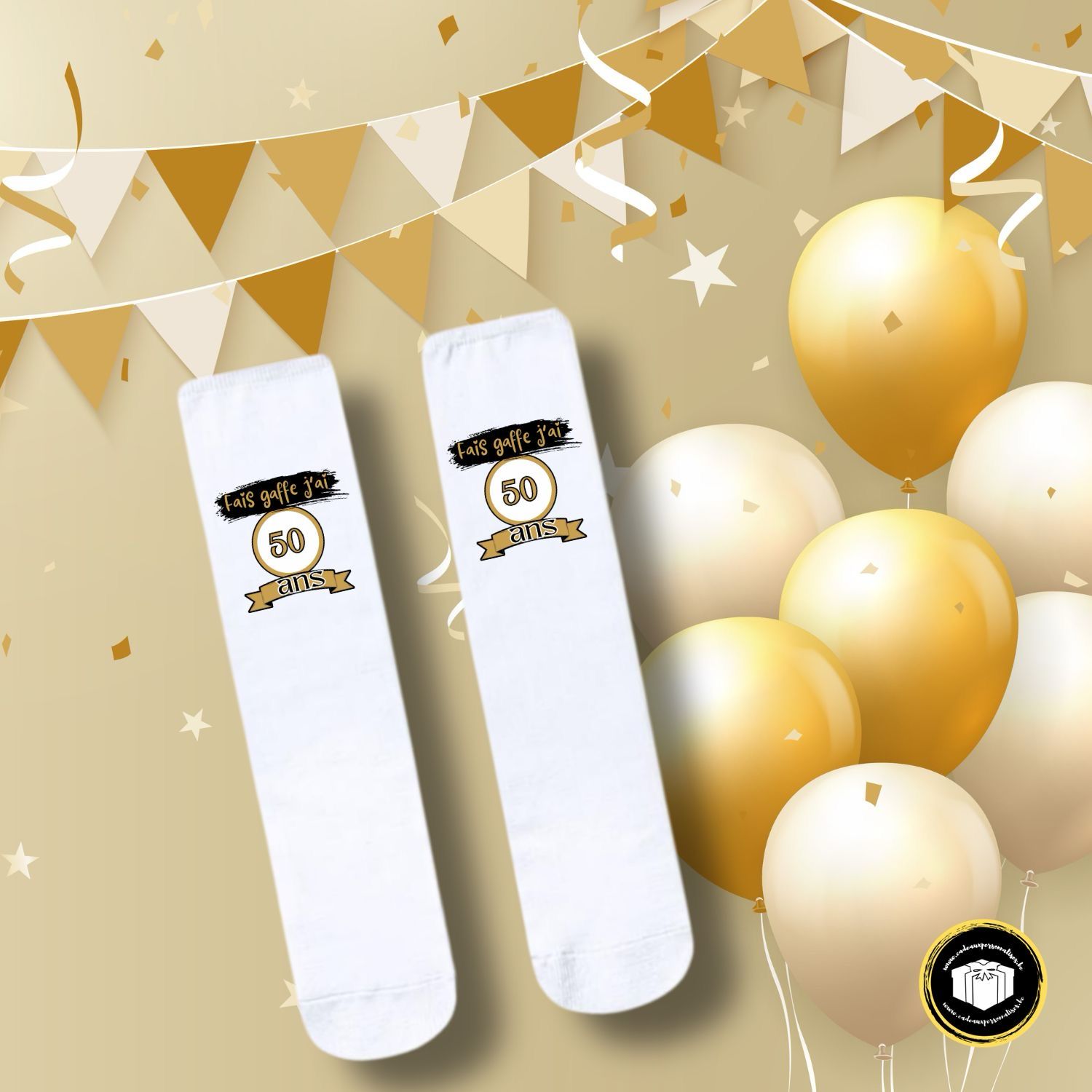 Chaussette haute en tissu de très belle qualité pour anniversaire.