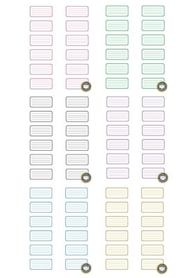 Étiquettes écrivables pour cahier Etiquettes sur lesquelles vous pouvez écrire de différentes couleurs. Pour cahiers, livres, classeurs. Autocollantes.