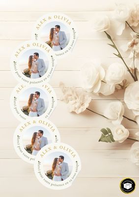 Etiquette autocollantes pour mariage à personnaliser avec votre texte et vos images.