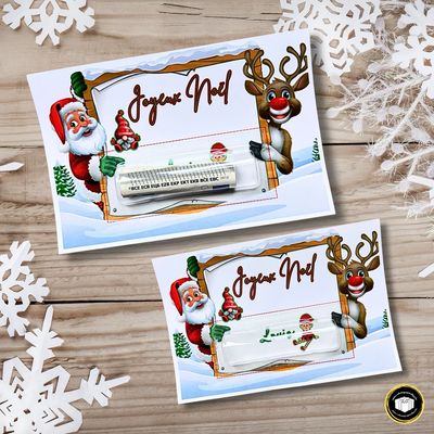 Support billet personnalisé avec capsule pour noël Un support cartonné joyeux Noël personnalisable avec votre texte ou vous pouvez glisser votre billet dans le support plastifié.
